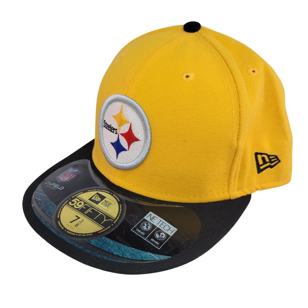 New Era 59Fifty Men Women Hat Cap Pittsburgh Steelers Black Gold Fitted Sz 7 3/8